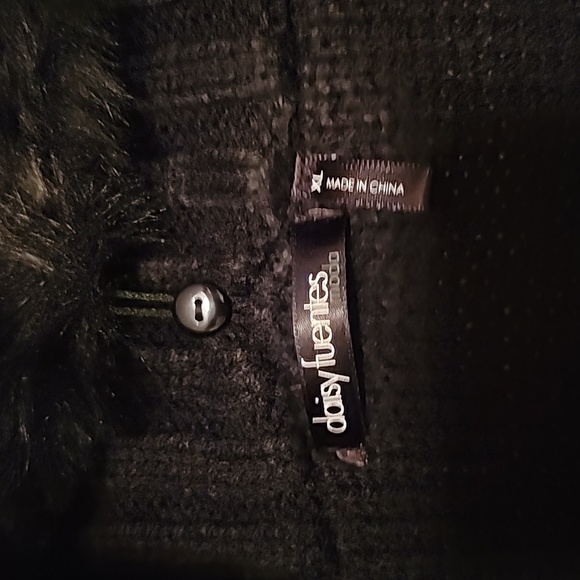 Daisy Fuentes Long Button Up Sweater Coat with Removable Faux Fur Collar - Picture 3 of 7